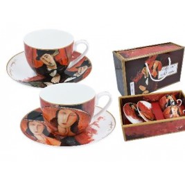 Komplet 2 filiżanek ze spodkami 250 ml - Amedeo Modigliani Kobieta w kapeluszu i Mario Varvogli