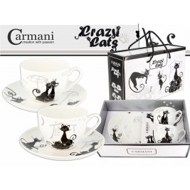 Komplet 2 filiżanek ze spodkami 250 ml - koty czrno-białe mix