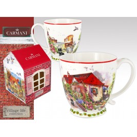 Kubek porcelanowy 460 ml - Czerwony dworek