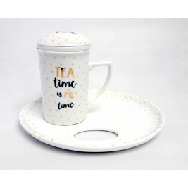 Kubek z zaparzaczem i spodkiem 250 ml - Tea Time Porcelana Bogucice