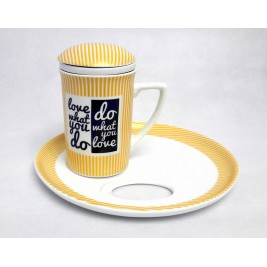 Kubek z zaparzaczem i spodkiem 250 ml - Love Porcelana Bogucice