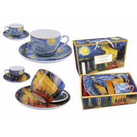 Komplet 2 filiżanek ze spodkami 250 ml - Taras kawiarni nocą i Gwiaździsta Noc Vincent Van Gogh