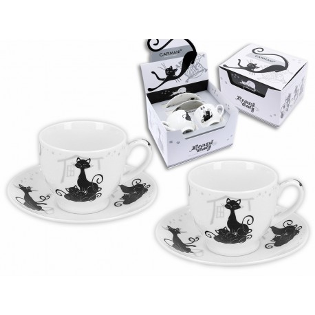 Komplet 2 filiżanek espresso ze spodkami 100 ml - koty czarno-białe