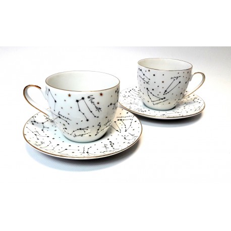 Zestaw 2 filiżanek ze spodkami 250 ml Zodiak White Porcelana Bogucice