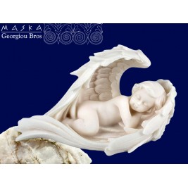Aniołek śpiący w skrzydłach-alabaster grecki 14x7.5x5cm