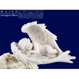 Aniołek śpiący w skrzydłach-alabaster grecki 14x7.5x5cm