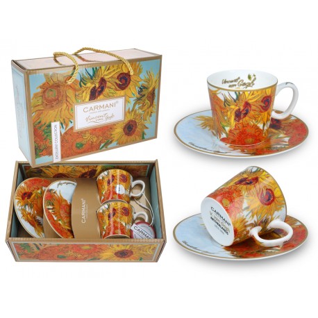 Komplet 2 filiżanek espresso 100 ml - Vincent Van Gogh Słoneczniki