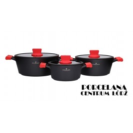 ZWIEGER OBSIDIAN Komplet 3 garnków z pokrywkami 5,5l/ 3,5l/ 2l GREBLON C3+