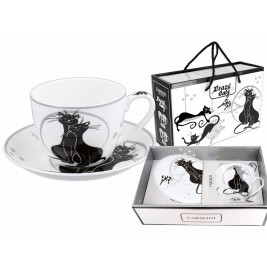 Filiżanka ze spodkiem 475 ml Koty czarno-białe