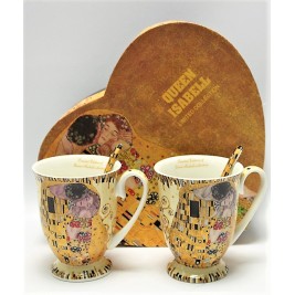 Komplet 2 kubków z łyżeczkami w sercu Gustav Klimt Pocałunek