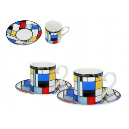 Zestaw 2 filiżanek ze spodkiem do espresso 100 ml -Piet Mondrian Composition A