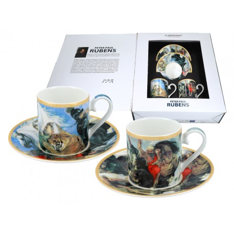 Zestaw 2 filiżanek ze spodkiem do espresso 100 ml - Peter Paul Rubens Polowanie na hipopotama i krokodyla