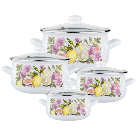 Zestaw 4 garnków emaliowanych Silesia Rybnik "Klara" Lemon