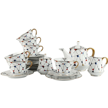 Serwis do herbaty dla 6 osób 15 elementów Arlekin Porcelana Bogucice