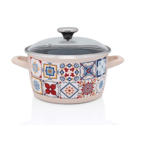 Garnek emaliowany ze szklaną pokrywką 16 cm 1,9 l Kremowy Porto