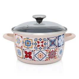Garnek emaliowany ze szklaną pokrywką 24 cm 6,0 l Kremowy Porto