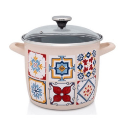 Wysoki garnek emaliowany ze szklaną pokrywką 20 cm 5,1 l Kremowy Porto