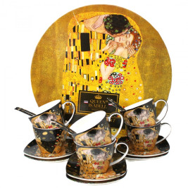 Komplet 6 filiżanek ze spodkami i łyżeczkami 250 ml Gustav Klimt Pocałunek