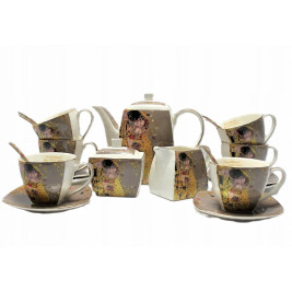 Komplet do kawy dla 6 osób 15 elementów Gustav Klimt Pocałunek ciemny