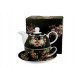 Czajniczek z filiżanką i spodkiem 350 ml VINTAGE FLOWERS BLACK 