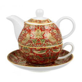 Czajniczek z filiżanką i spodkiem 350 ml W. MORRIS - STRAWBERY THIEF RED 