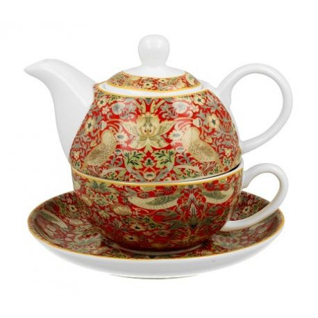 Czajniczek z filiżanką i spodkiem 350 ml W. MORRIS - STRAWBERY THIEF RED 