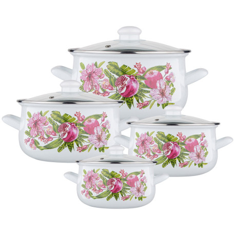 Zestaw 4 garnków emaliowanych Silesia Rybnik "Klara" Hibiskus