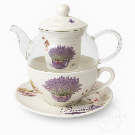Zestaw Tea for One z podstawką | Lawenda