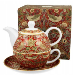 Czajniczek z filiżanką i spodkiem 350 ml W. MORRIS - STRAWBERY THIEF RED