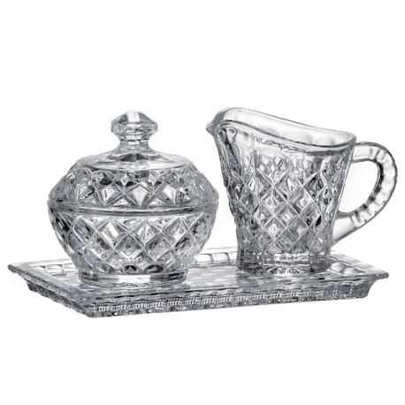 Komplet cukiernica z mlecznikiem na tacy | BOHEMIA DIAMOND CLASSIC