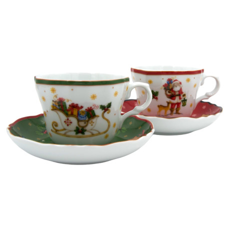 Zestaw 2 filiżanek ze spodkiem 250 ml | Bogucice "cicha noc" red/green