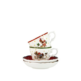 Zestaw 2 filiżanek ze spodkiem 180 ml | Bogucice "Cicha noc" red/green