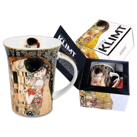 Kubek - G. Klimt, Pocałunek, czarne tło (CARMANI)