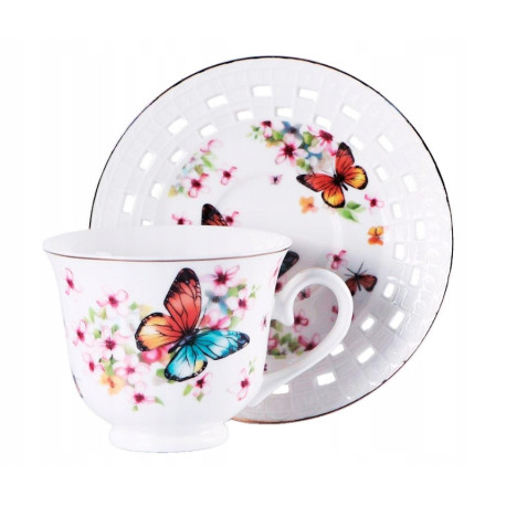 Zestaw 6 filiżanek 240ml ze spodkami | Veroni Mariposa