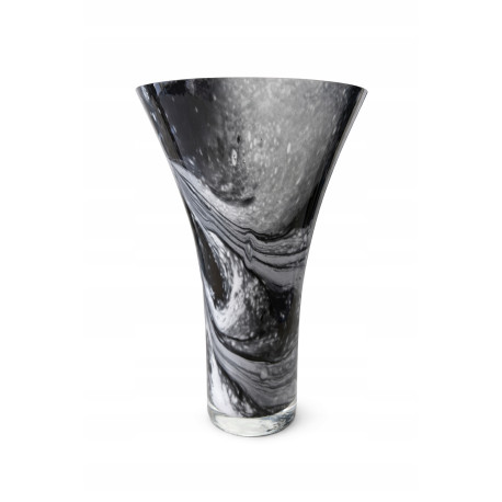 Wazon szklany 28 cm czarno-biały marmurkowy dekoracyjny artystyczny