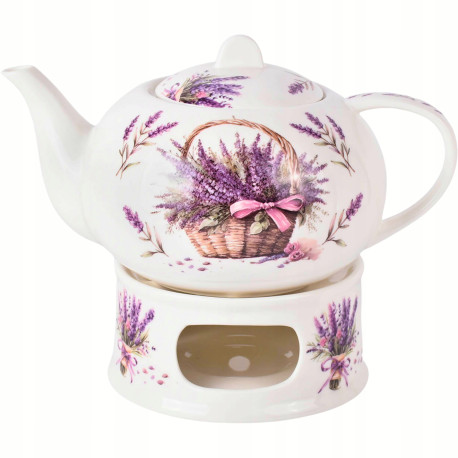 Porcelanowy dzbanek na podgrzewaczu Kosze Kwiatów LAWENDA