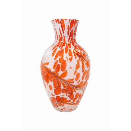 Wazon szklany 25 cm dekoracyjny biało-pomarańczowy artystyczny Krosno