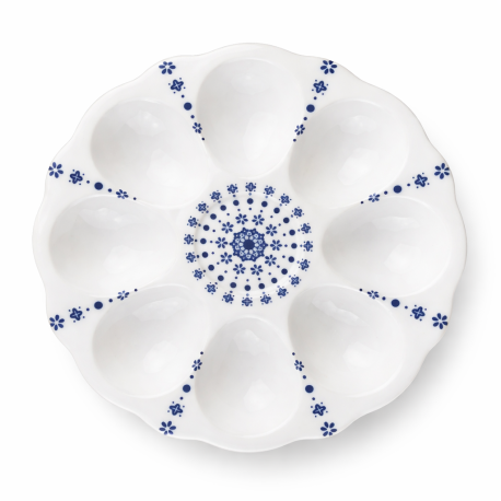 Półmisek do jajek Bogucice Flisty 20 cm porcelanowy biało-niebieski