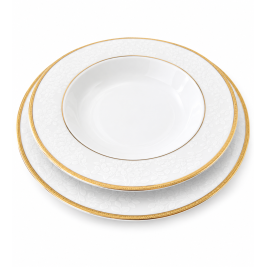 Komplet talerzy dla 6 osób 18 elementów Porcelana Bogucice New Hollis Gold