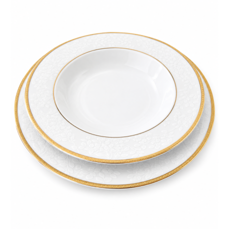 Komplet talerzy dla 6 osób 18 elementów Porcelana Bogucice New Hollis Gold