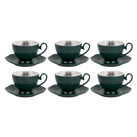 Komplet 6 filiżanek ze spodkami 250 ml Veroni Royal Green