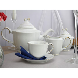 Serwis obiadowo - herbaciany dla 6 osób 33 elementy Porcelana Bogucice - Perla gold