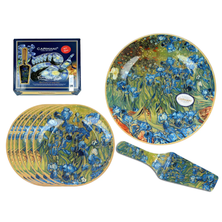 Komplet patera i 6 talerzyków z łopatką - V. van Gogh, Irysy