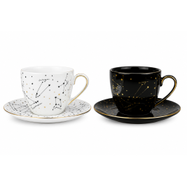 Komplet 2 filiżanek ze spodkami 300 ml Bogucice Zodiak White & Black