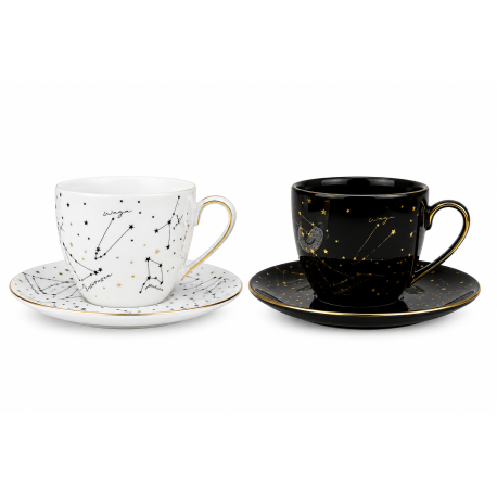 Komplet 2 filiżanek ze spodkami 300 ml Bogucice Zodiak White & Black